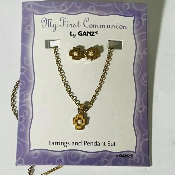 My First Communion by Ganz - Earrings and Pendant Set Gold Tone - Picture 1 of 3